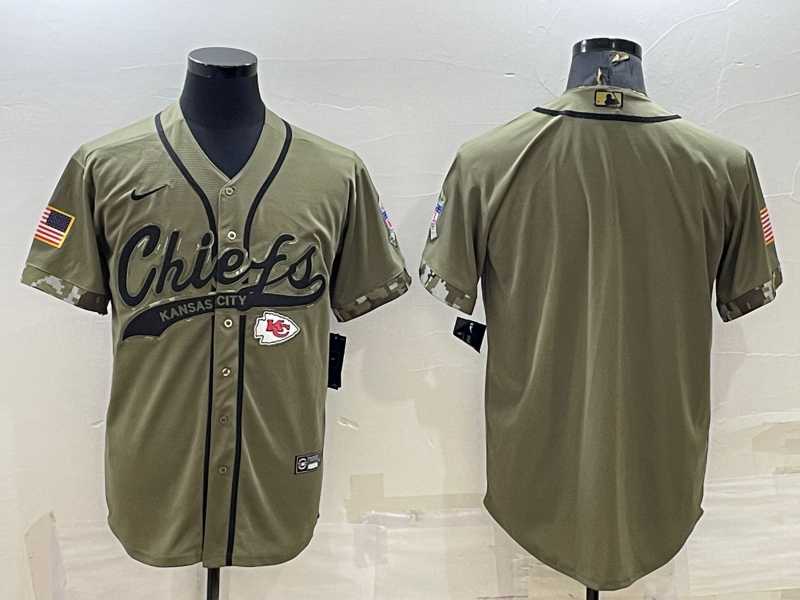 Men%27s Kansas City Chiefs Blank Olive Salute to Service Cool Base Stitched Baseball Jersey